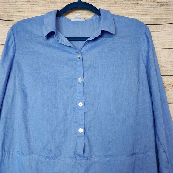 J Jill Navy Tunic Shirt Lagenlook 100% Linen Half Button Size Medium - Picture 2 of 12